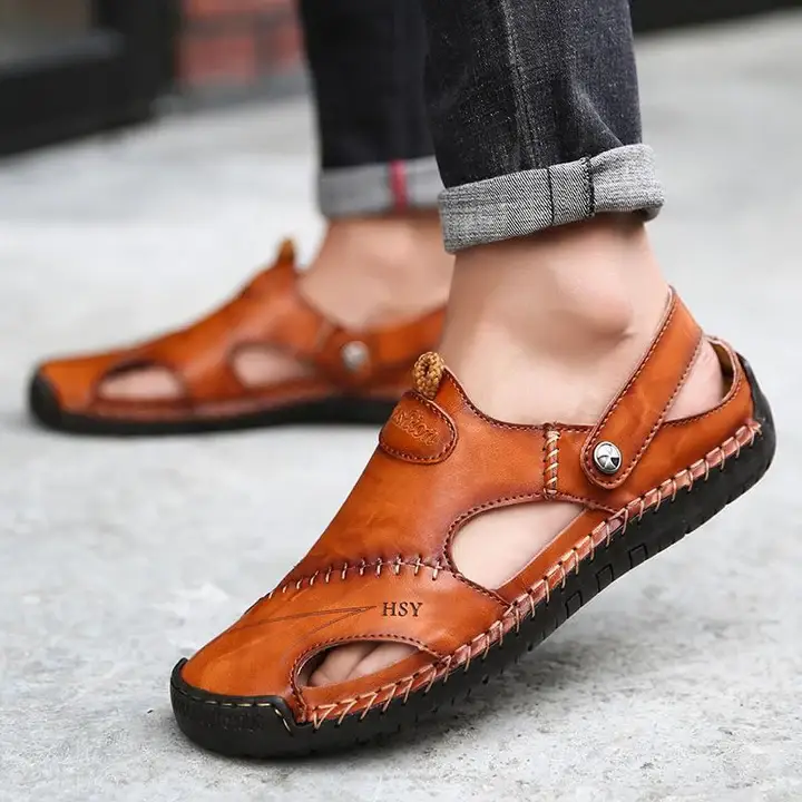 Men's Hand Stitching Soft Outdoor Closed Toe Leather Sandals