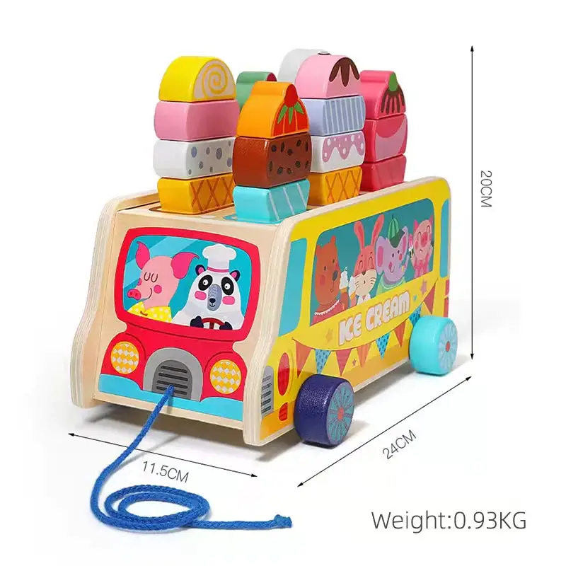 Wooden ice cream truck toy magnetic DIY ice cream kids wooden toy