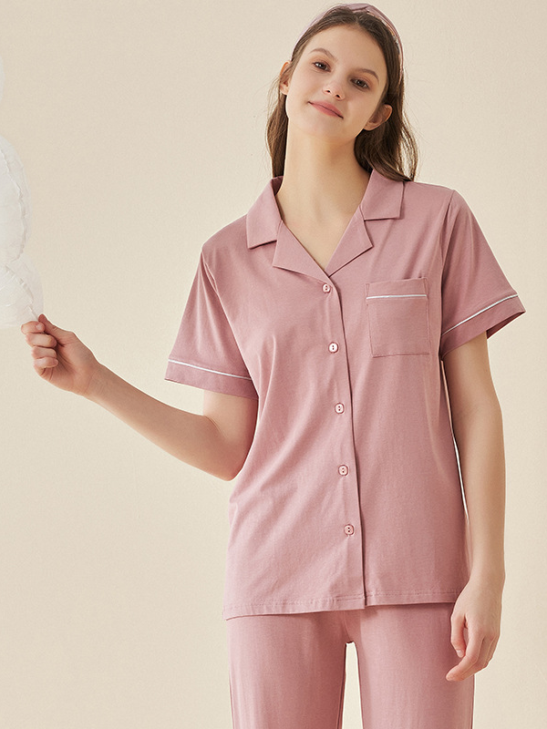 Modal V Neck Plain Sports Short Pajama Set