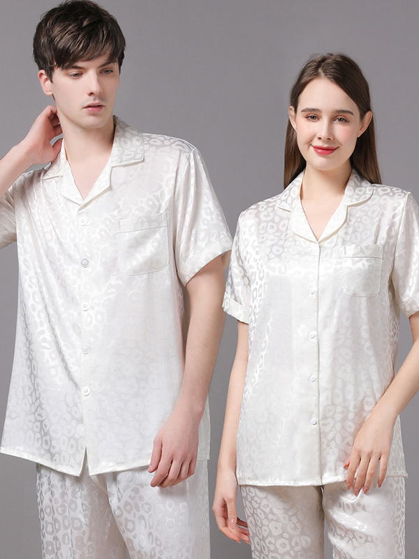 Regular Fit Casual V Neck Short Sleeve Couple Pajama Set