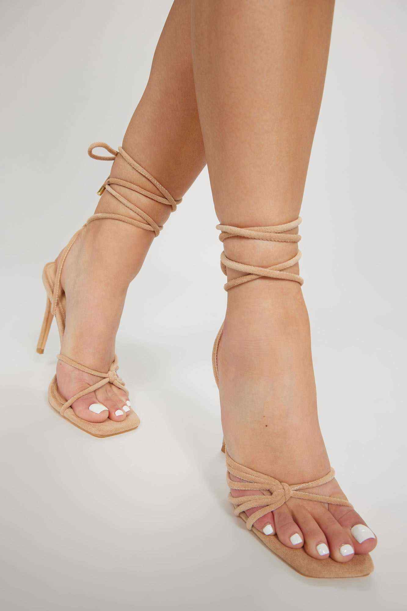 VIP Access Wrap Up Heels   Taupe