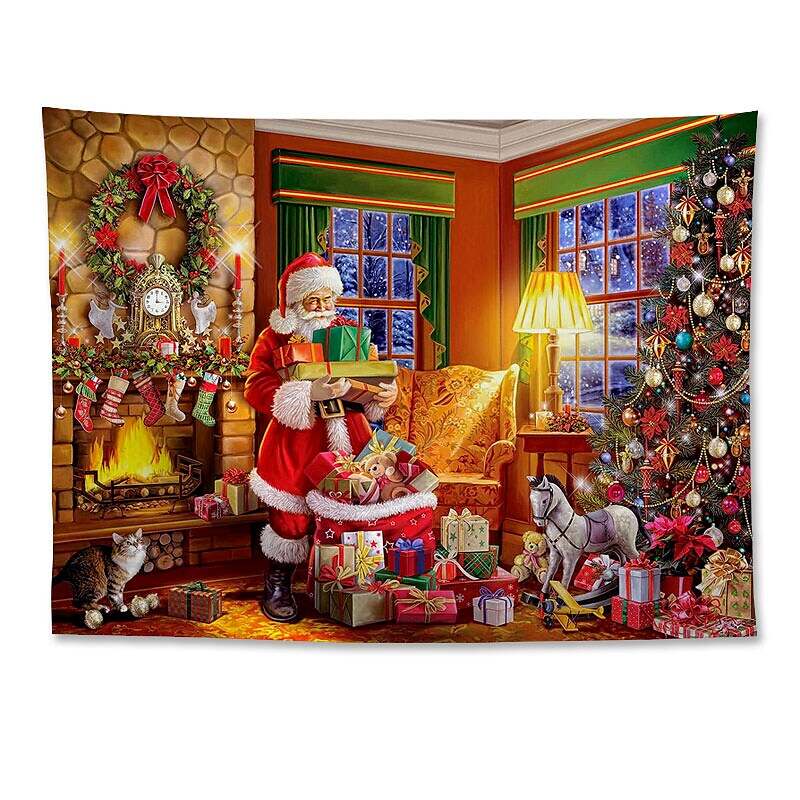 Christmas Santa Claus Holiday Party Wall Tapestry Art Decor