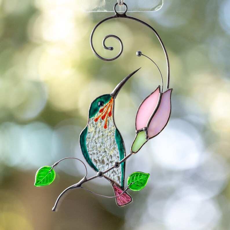 Hummingbird stained glass window hangings Christmas gifts Hummingbird gift Custom stained glass bird suncatcher Humming bird feeder