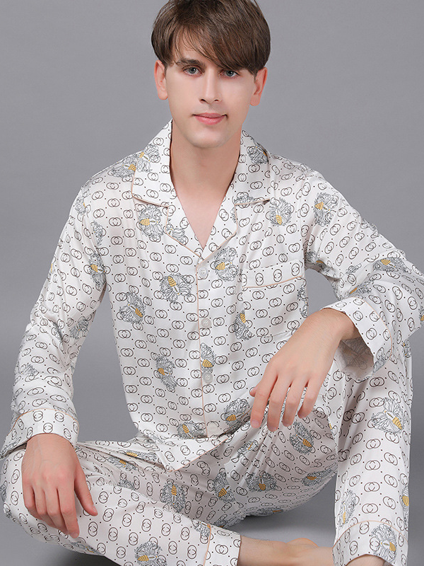 Regular Fit V Neck Animal Print Casual Long Sleeve Couple Pajama Set