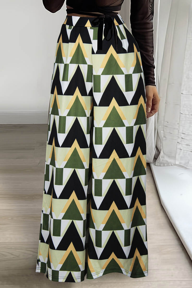 Green Casual Print Patchwork Straight High Waist Straight Full Print Bottoms