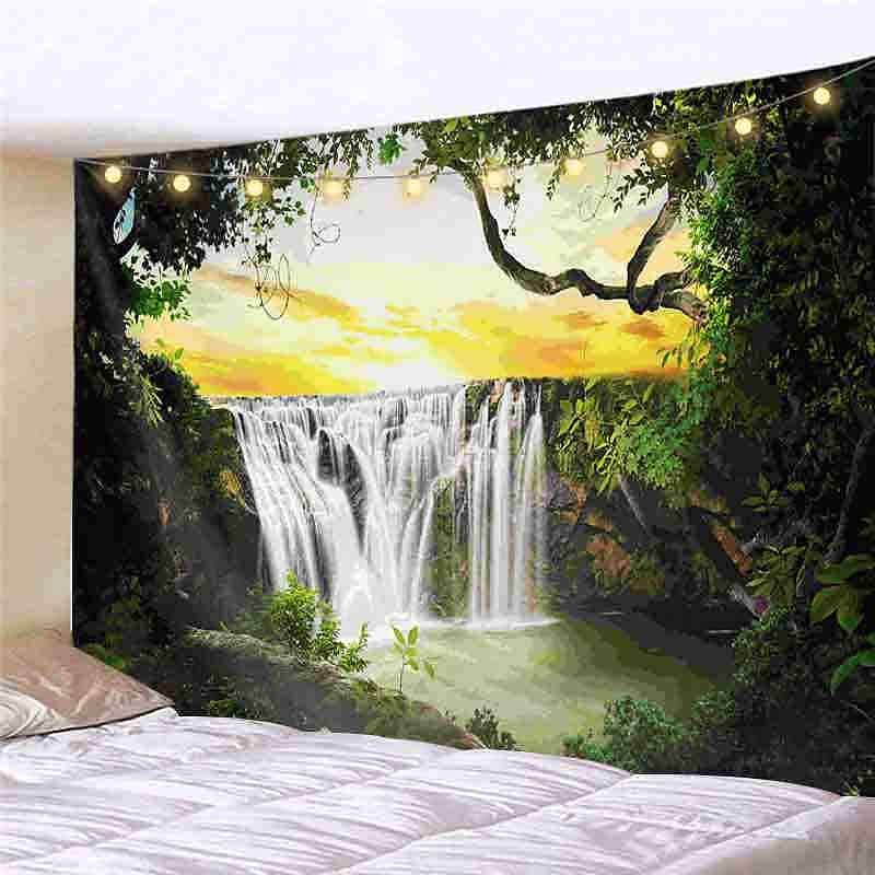 Landscape LED Lights Wall Tapestry Art Decor Forest Reindeer Print