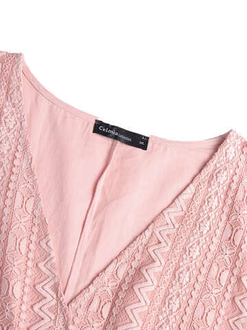 Women Other | Lace Crochet V-neck Long Sleeve Plus Size Maxi Dress - RW00140