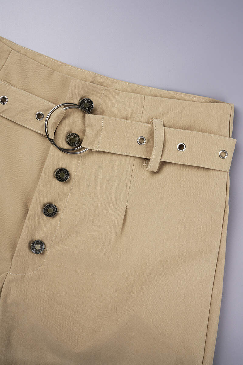 Khaki Casual Solid Patchwork Buttons With Belt Regular High Waist Pencil Solid Color Bottoms