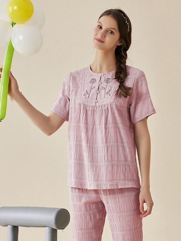 Regular Fit Casual Plain V Neck Pajama Set