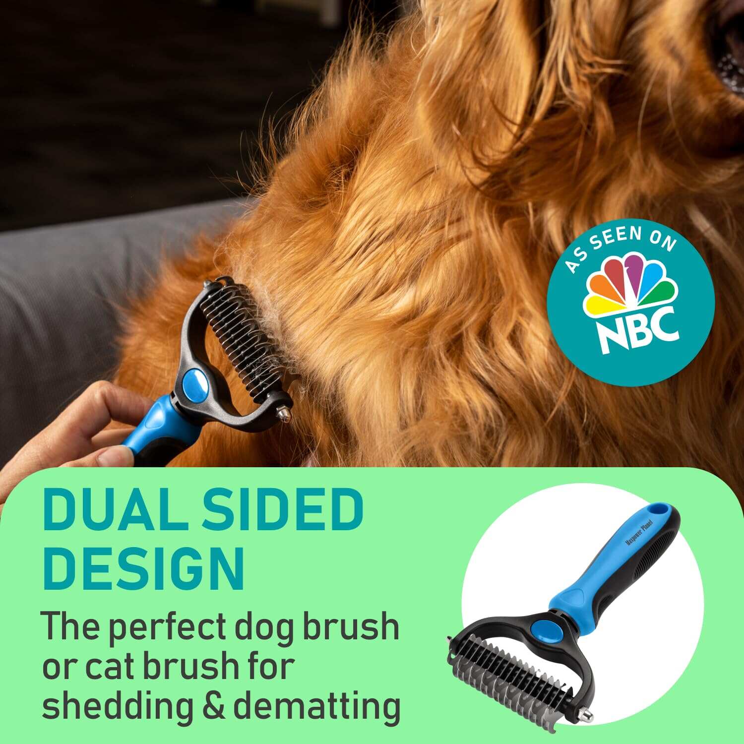 Pet Grooming brush,Double Sided Hair Removal, Undercoat Removal Rake for Dogs, Cats,xtra Wide Dog Grooming Brush, Hair Removal Dog Brush, Cat Brush, Reduces 95% Hair Shedding undercoat brush pet knot