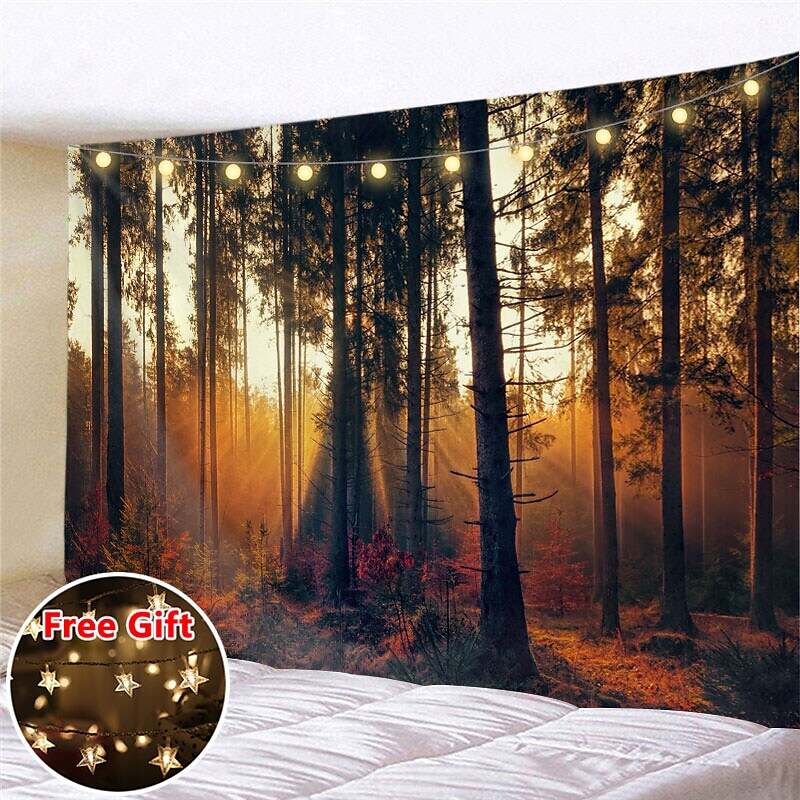 Landscape LED Lights Wall Tapestry Art Decor Forest Print