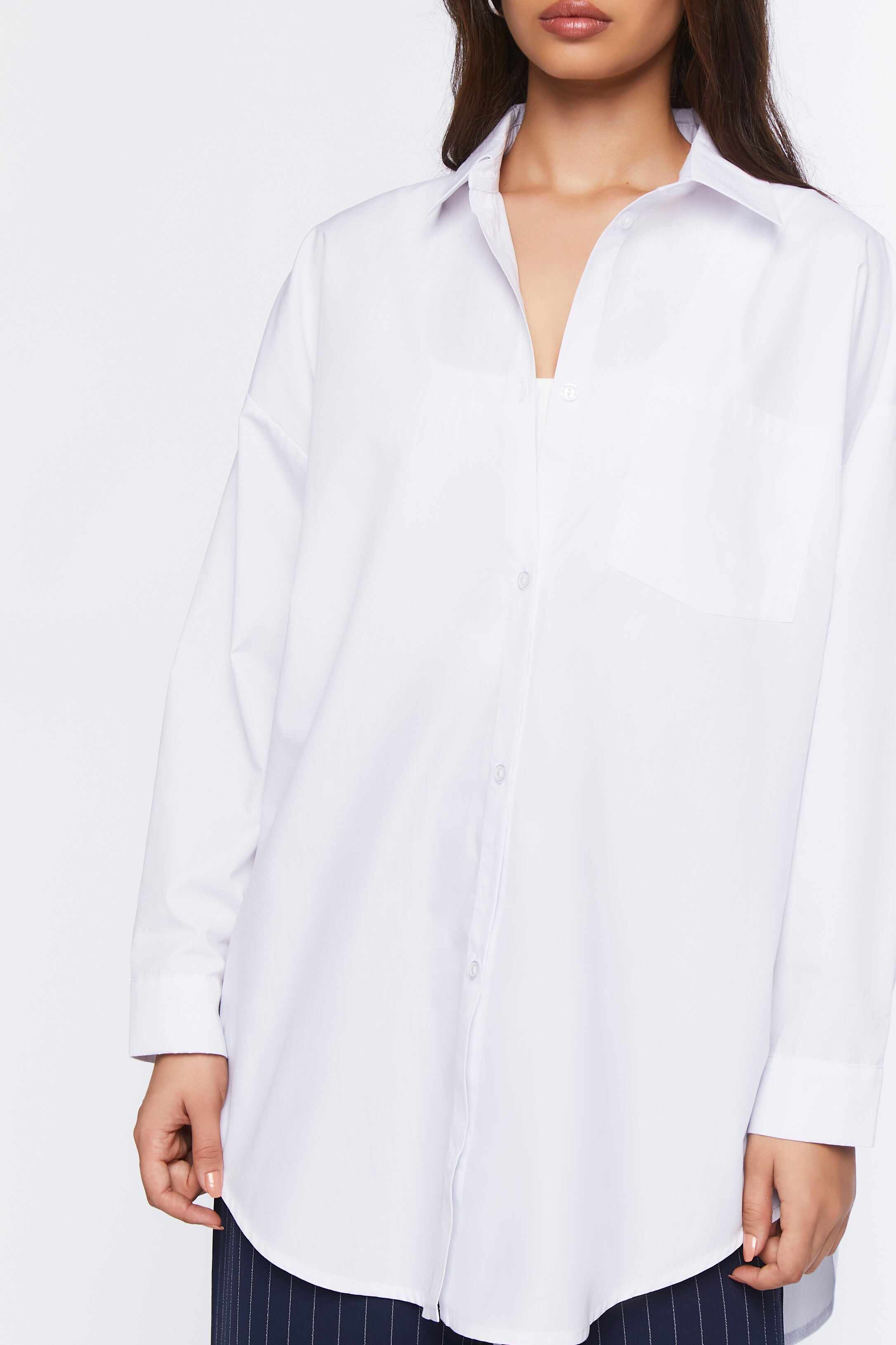 Women Apparel | Oversized Longline Poplin Shirt Dark Brown Forever21 - ZJ71901