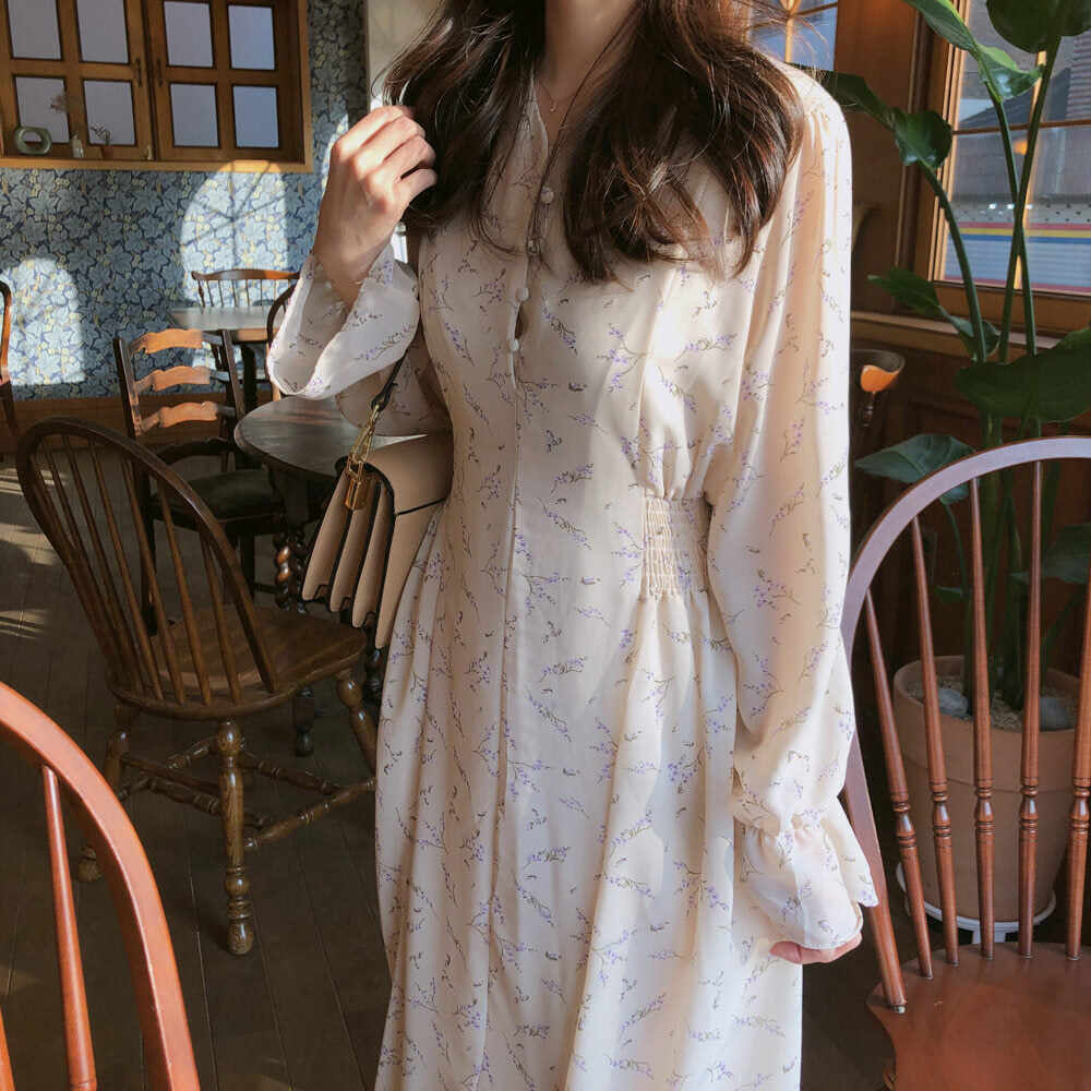 Floral chiffon long sleeve dress