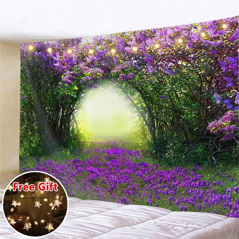 Landscape LED Lights Wall Tapestry Art Decor Flower Filed Print