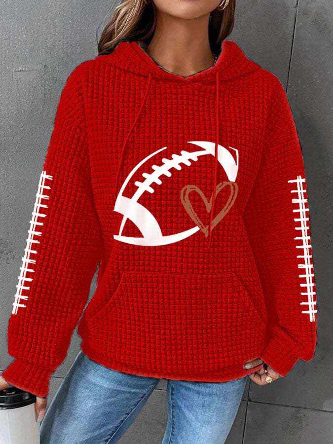 Women's Pumpkin Football Fall Print Waffle Hoodie- Buy 3 and get free shipping