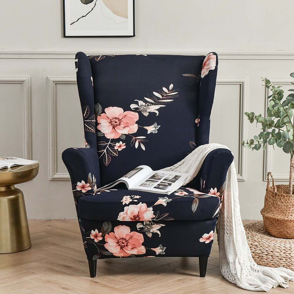 Stretch Wingback Chair Cover IKEA STRANDMON with Seat Cushion Cover