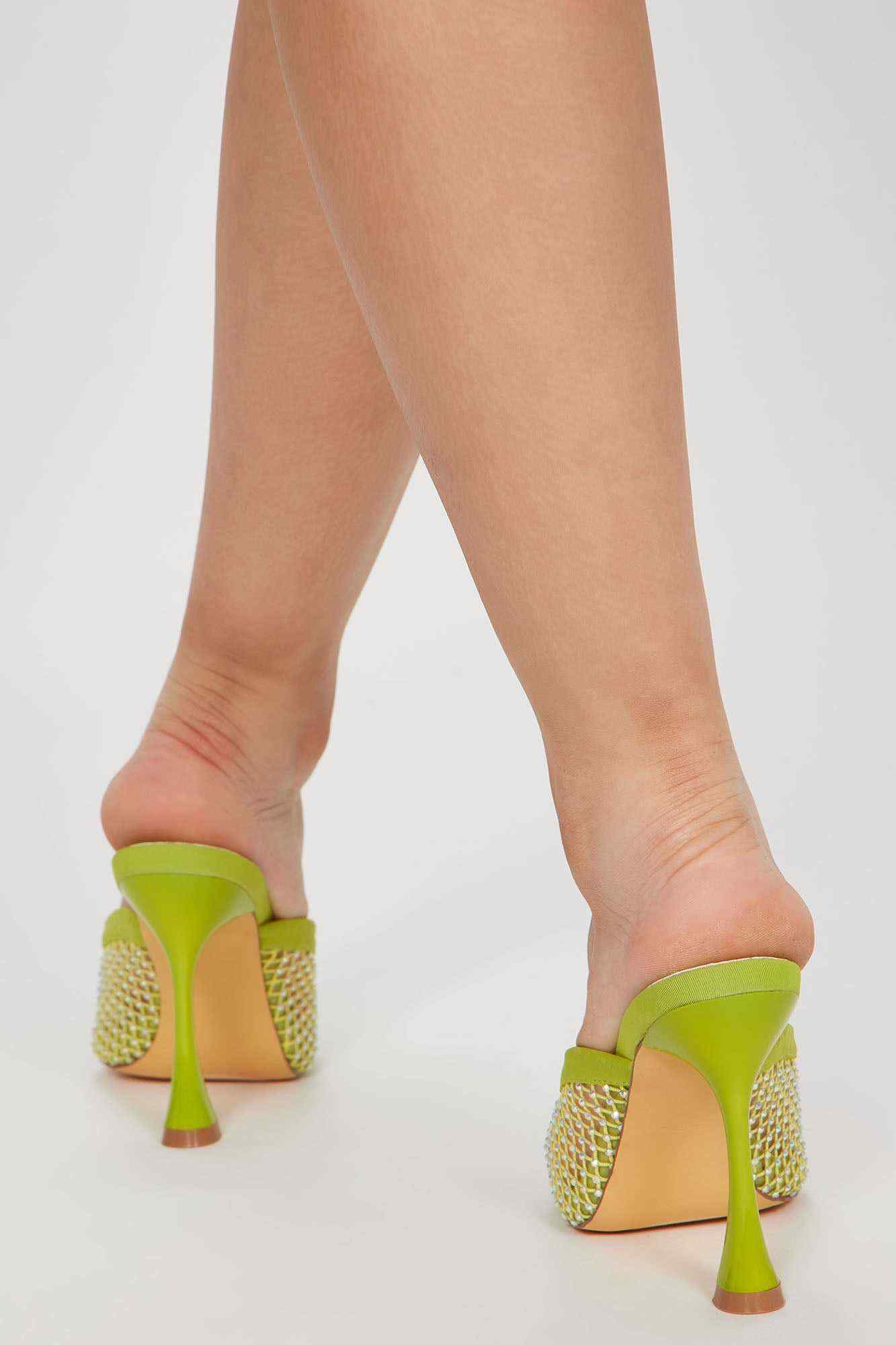 Rhinestone Baby Heeled Mules   Neon Yellow