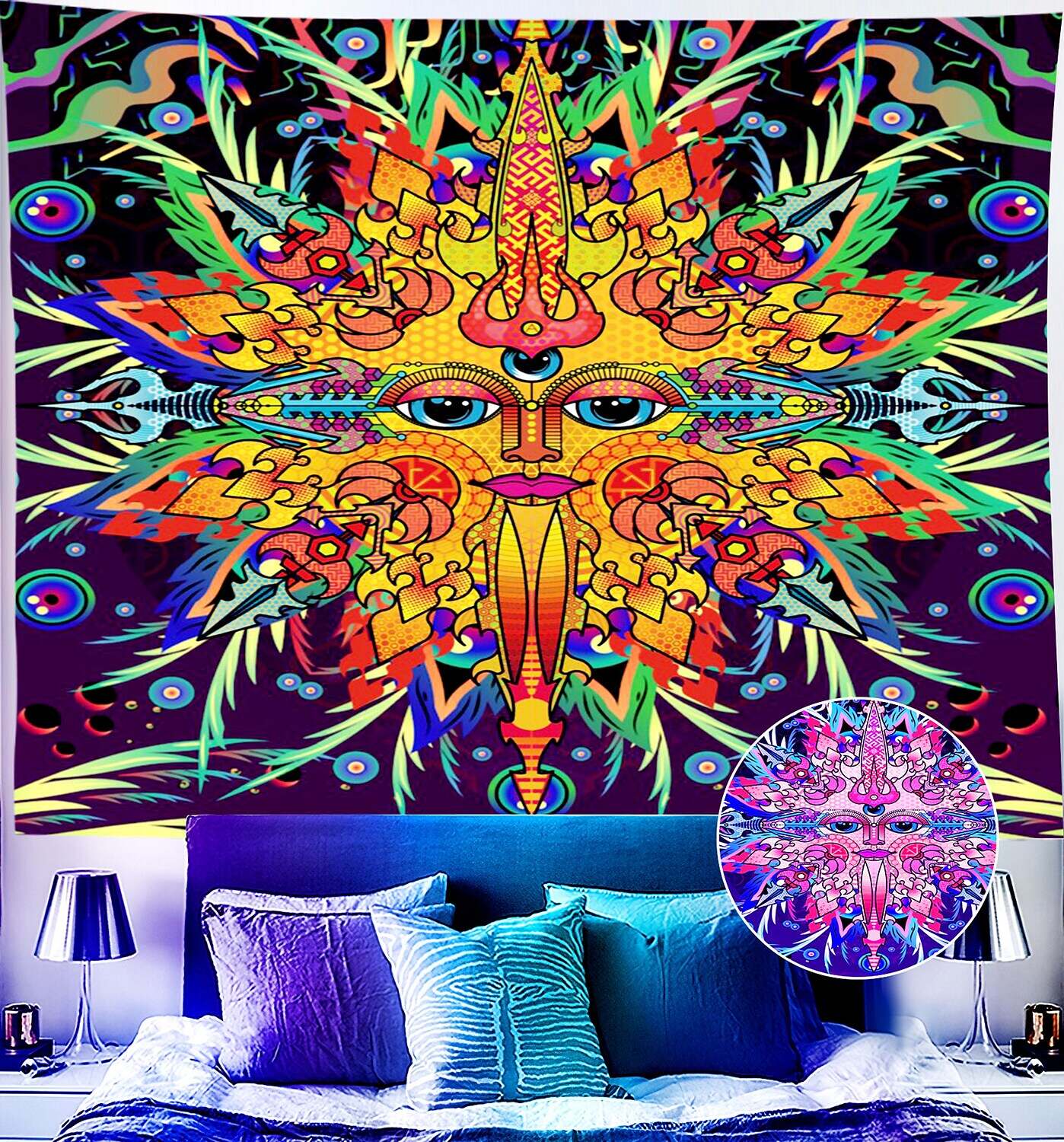 Trippy Blacklight UV Reactive Wall Tapestry Alien Astronaut Psychedelic