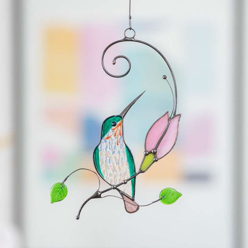 Hummingbird stained glass window hangings Christmas gifts Hummingbird gift Custom stained glass bird suncatcher Humming bird feeder