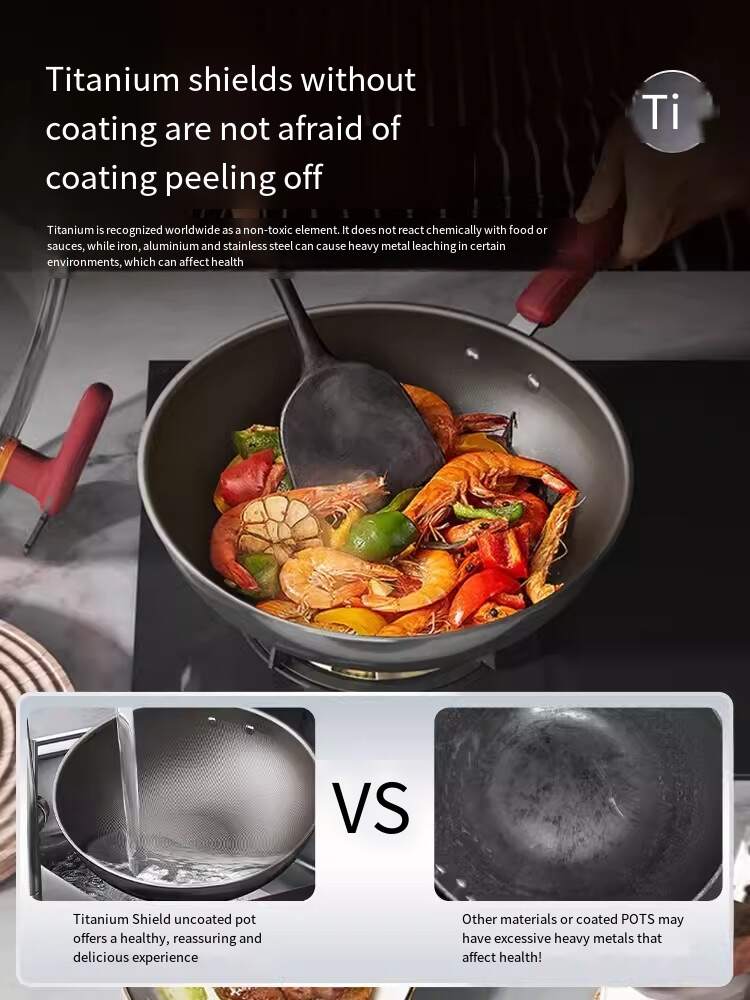 The first release of the Kangbach household titanium shield uncoated non-adhesive gold wok, 32CM
