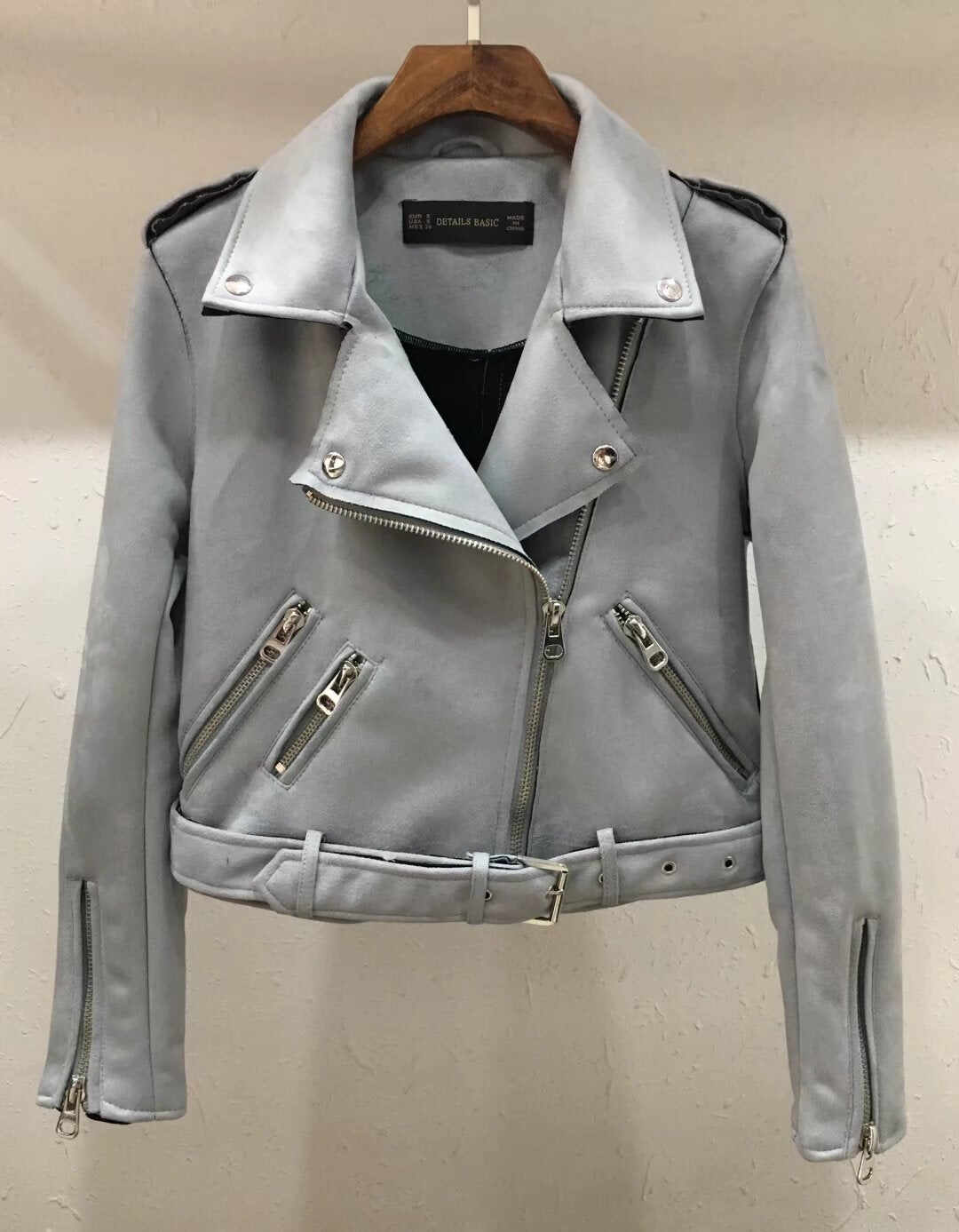 Lapel zipper leather jacket