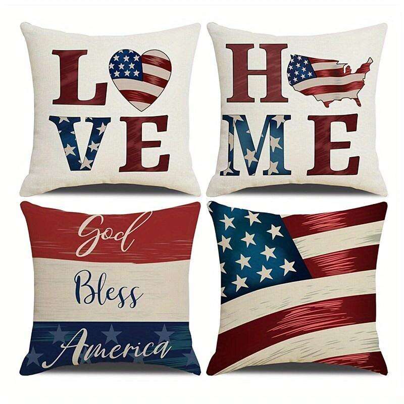 Independence Day Double Side Pillow Cover 4PC Soft Decorative Square Cushion Case Pillowcase for Bedroom Livingroom Sofa Couch Chair