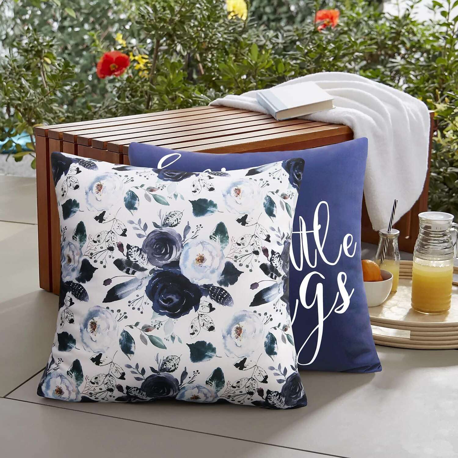 Outdoor Waterproof Pillow Cover 1pc Floral Blue for Patio Garden Sofa Couch Livingroom