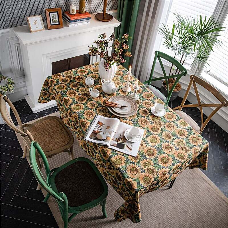 Farmhouse Style Pastoral Tablecloth Sunflower Table Cloth