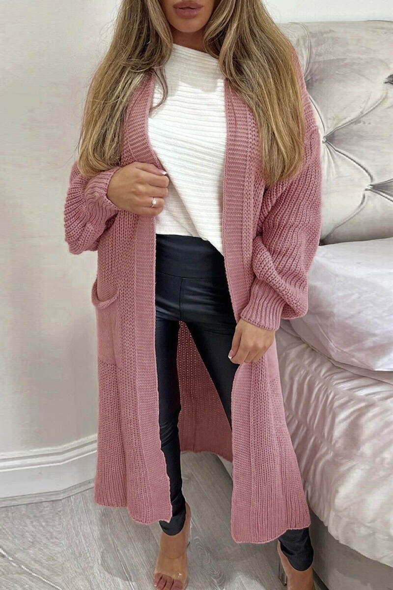 Rose Pink Casual Solid Cardigan Outerwear