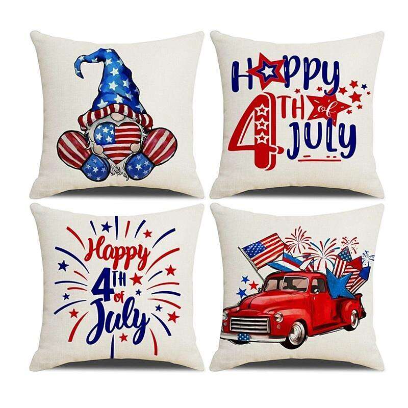 Independence Day Double Side Pillow Cover 4PC Soft Decorative Square Cushion Case Pillowcase for Bedroom Livingroom Sofa Couch Chair