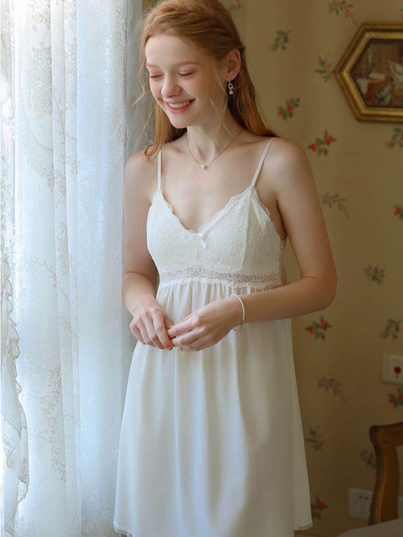 Simple Lace Loose Cotton Gallus Nightdress