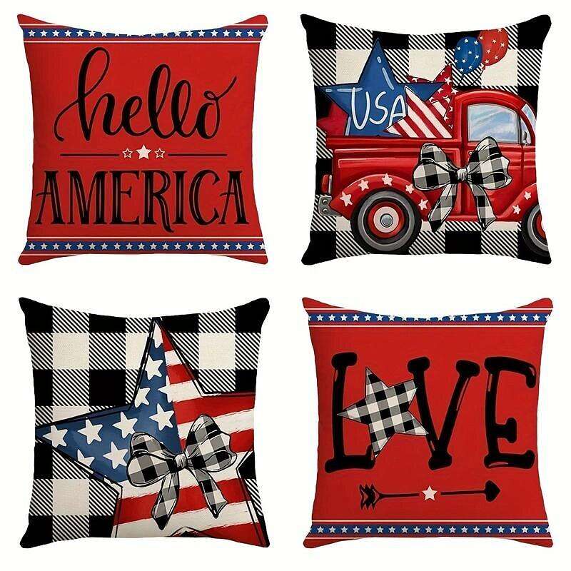 Independence Day Double Side Pillow Cover 4PC Soft Decorative Square Cushion Case Pillowcase for Bedroom Livingroom Sofa Couch Chair