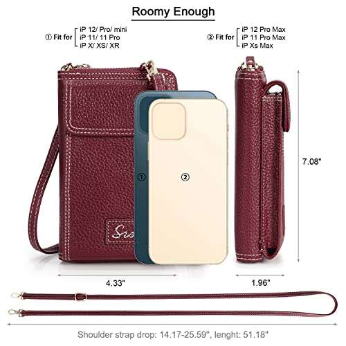 S-ZONE PU Leather RFID Blocking Crossbody Cell Phone Bag for Women Wallet Purse