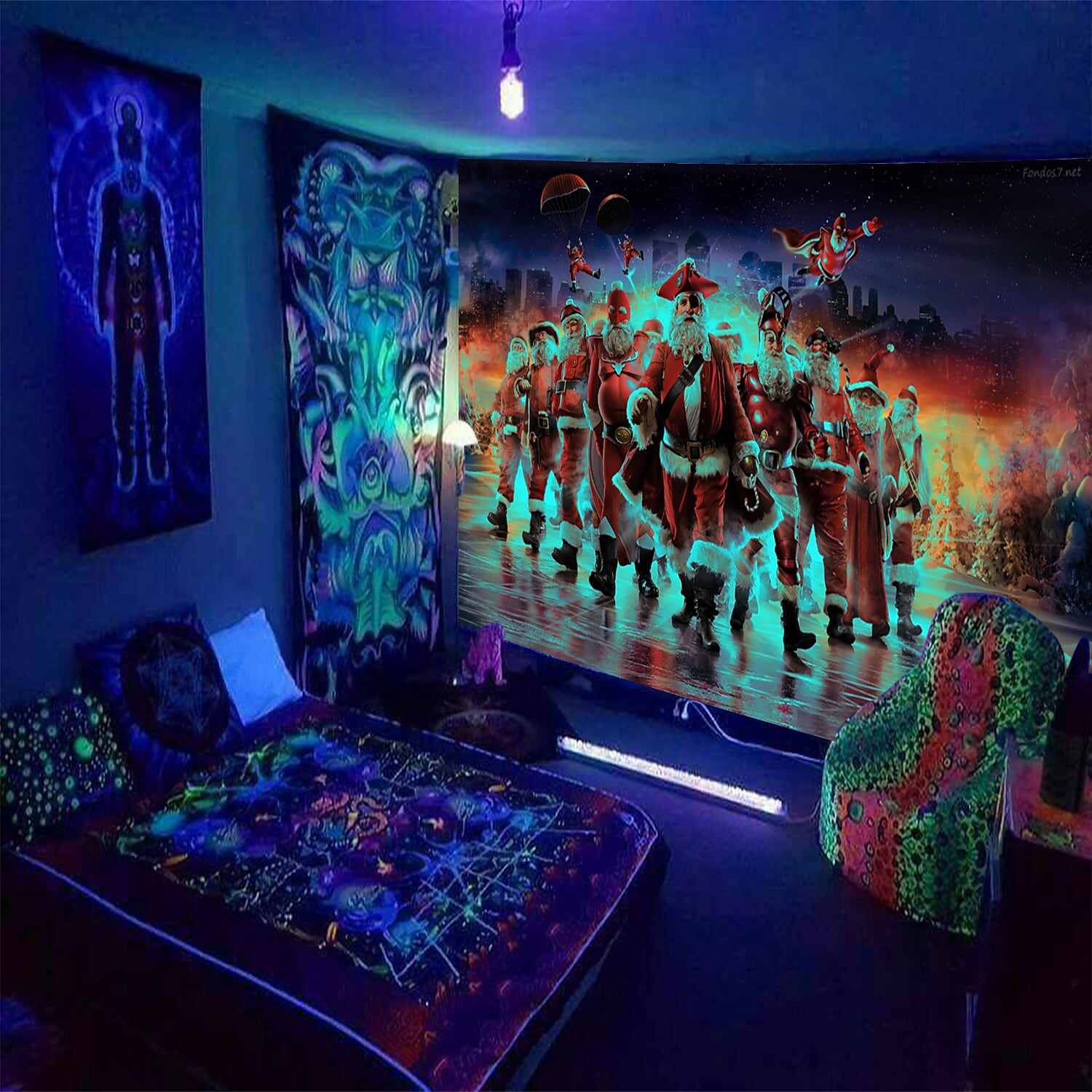 Christmas Blacklight UV Reactive Tapestry Dormitory Living Room Art Decoration