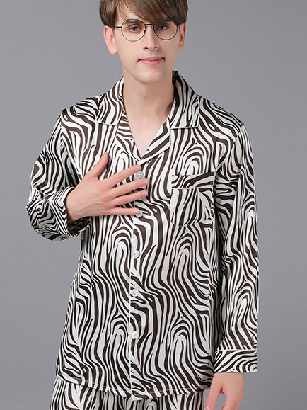 Regular Fit V Neck Animal Print Casual Long Sleeve Couple Pajama Set