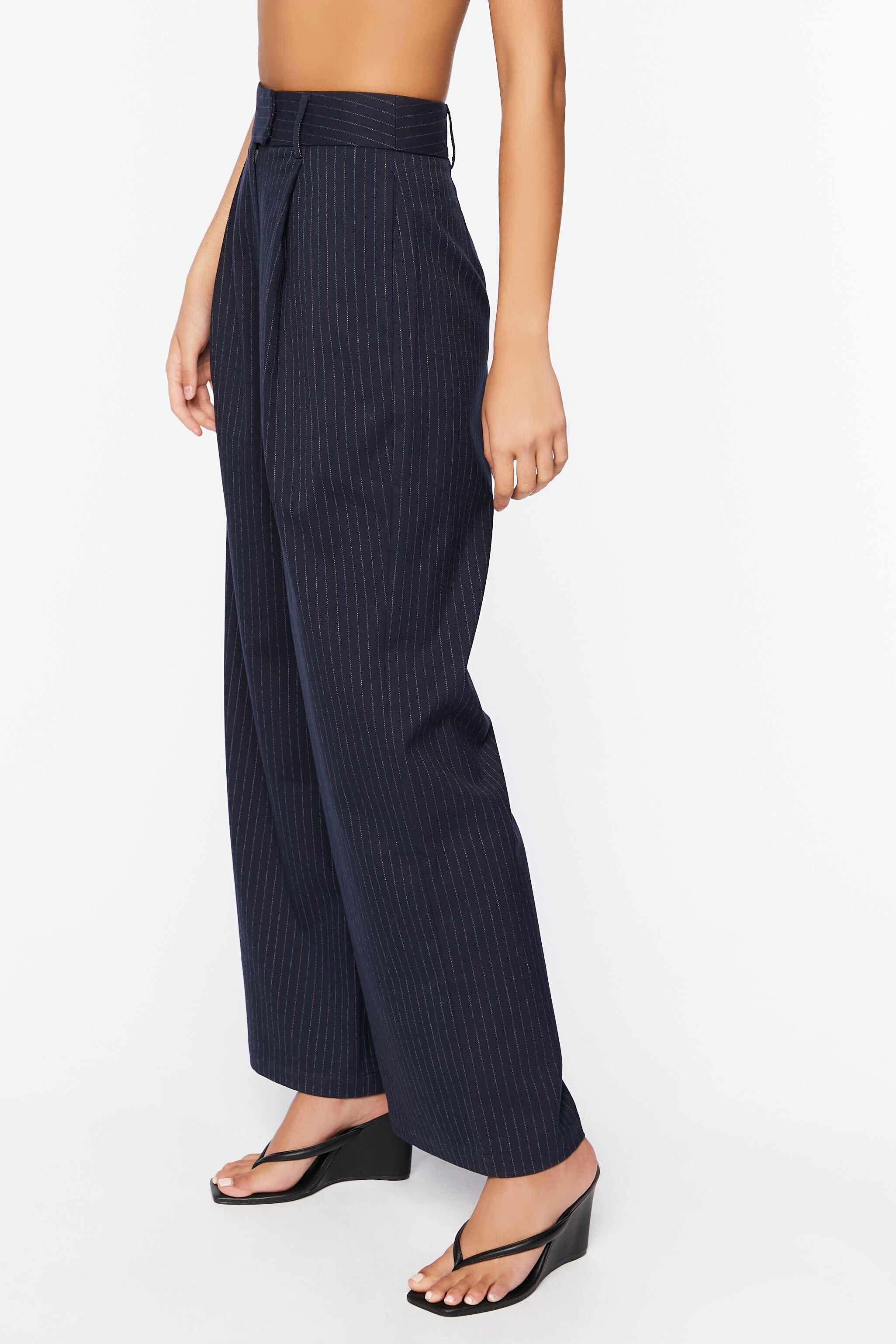 Women Apparel | Pinstripe Mid-Rise Trouser Pants Navy Forever21 - LG78323