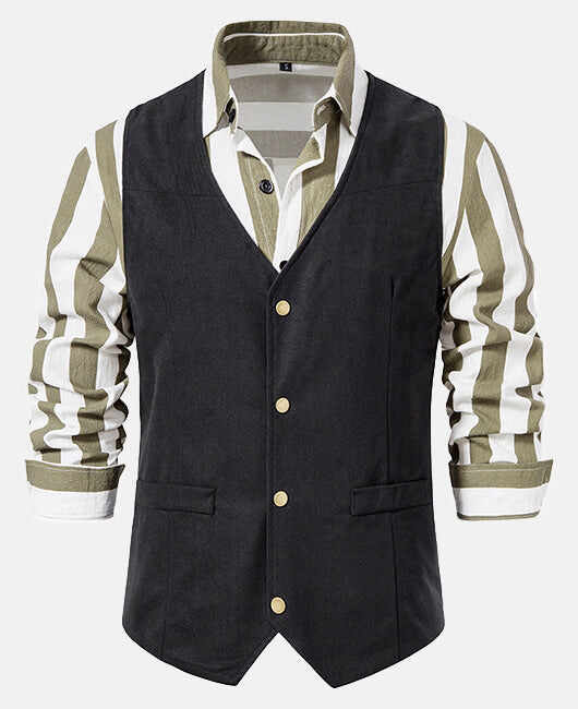 Vintage Plain Patched Pocket Single Breasted Cotton Blazer Vest