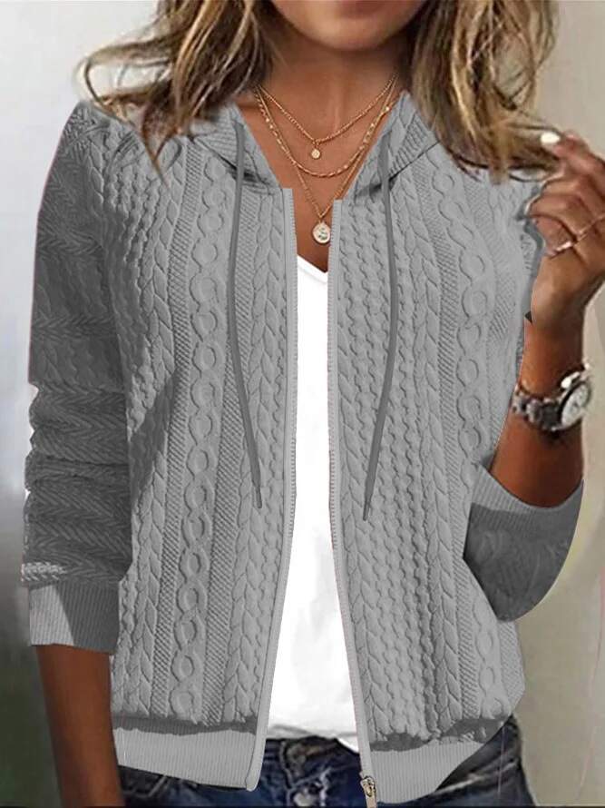 Solid color hooded zippered loose long-sleeved sweatshirt