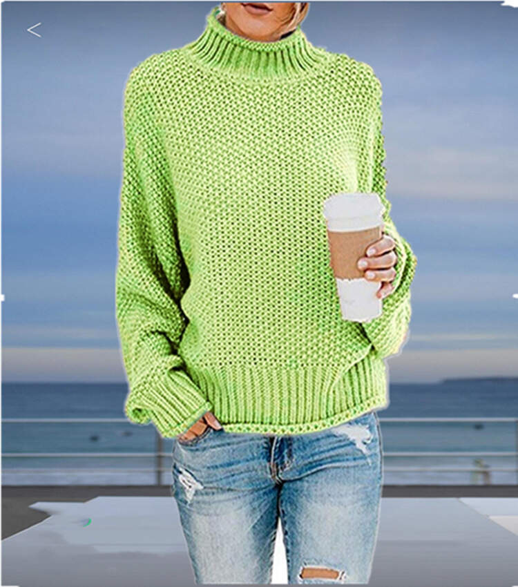 Knitted solid color turtleneck warm sweater