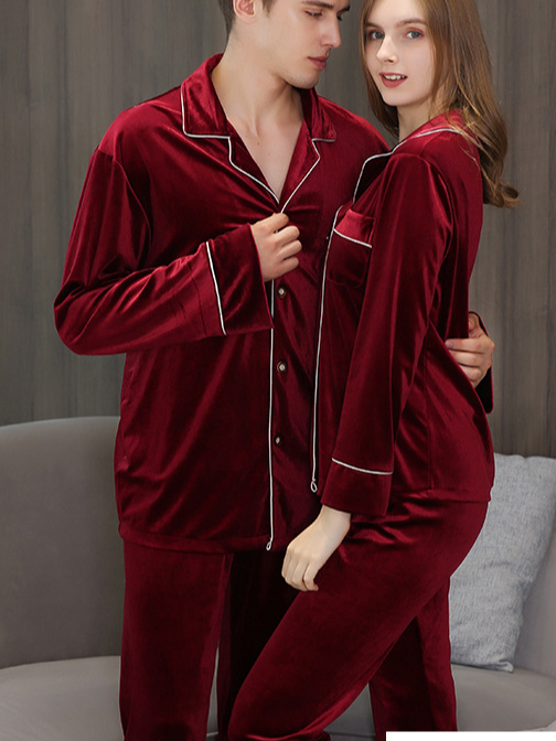 Gold velvet pajamas for men, spring and autumn suit, long sleeves, thickened Couple Pajamas Set