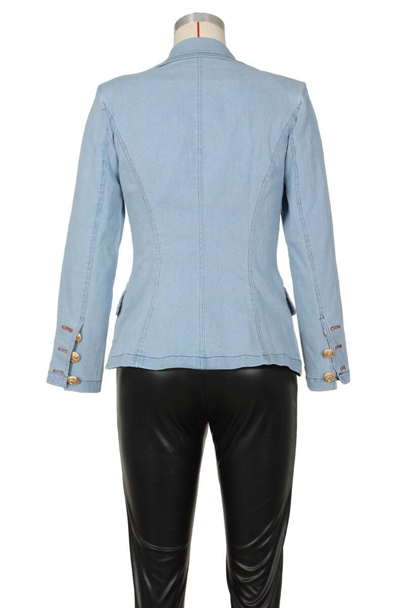 Light Blue Casual Solid Patchwork Turndown Collar Long Sleeve Regular Denim Jacket