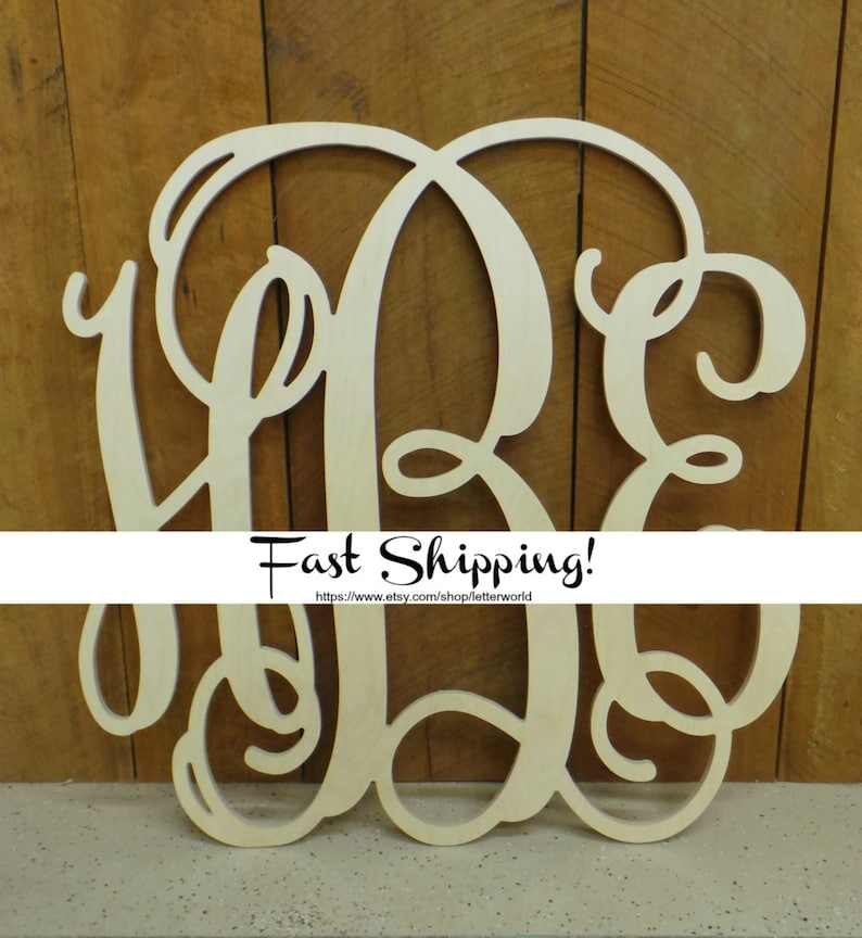 Wooden Monogram - Unpainted Wood Monogram Wall Hanging - Monogram Door Hanger - Wedding Monogram - Nursery Monogram - Wooden Initials *