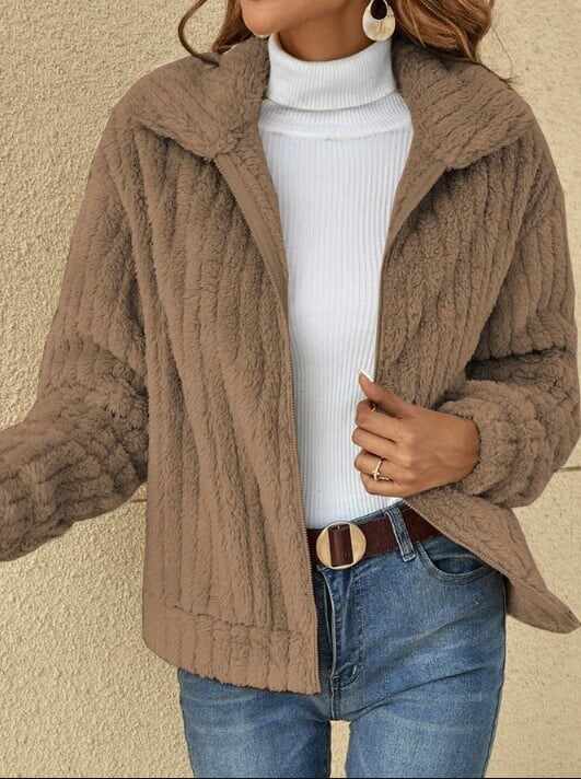 Hot Sale 49% Off- Short Jacket Lapel Zipper Winter Coat Warm Plush Fleece Zipper Casual Coat Top