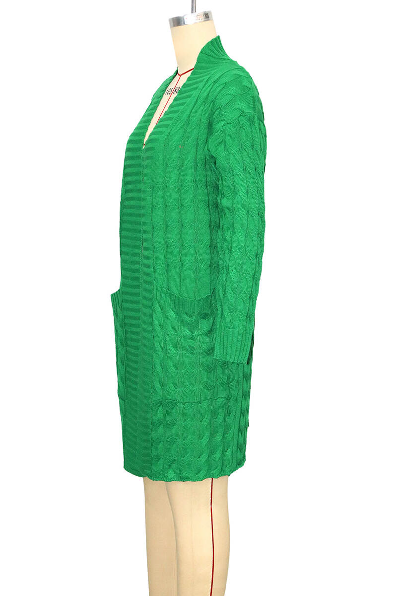 Green Casual Solid Cardigan Outerwear