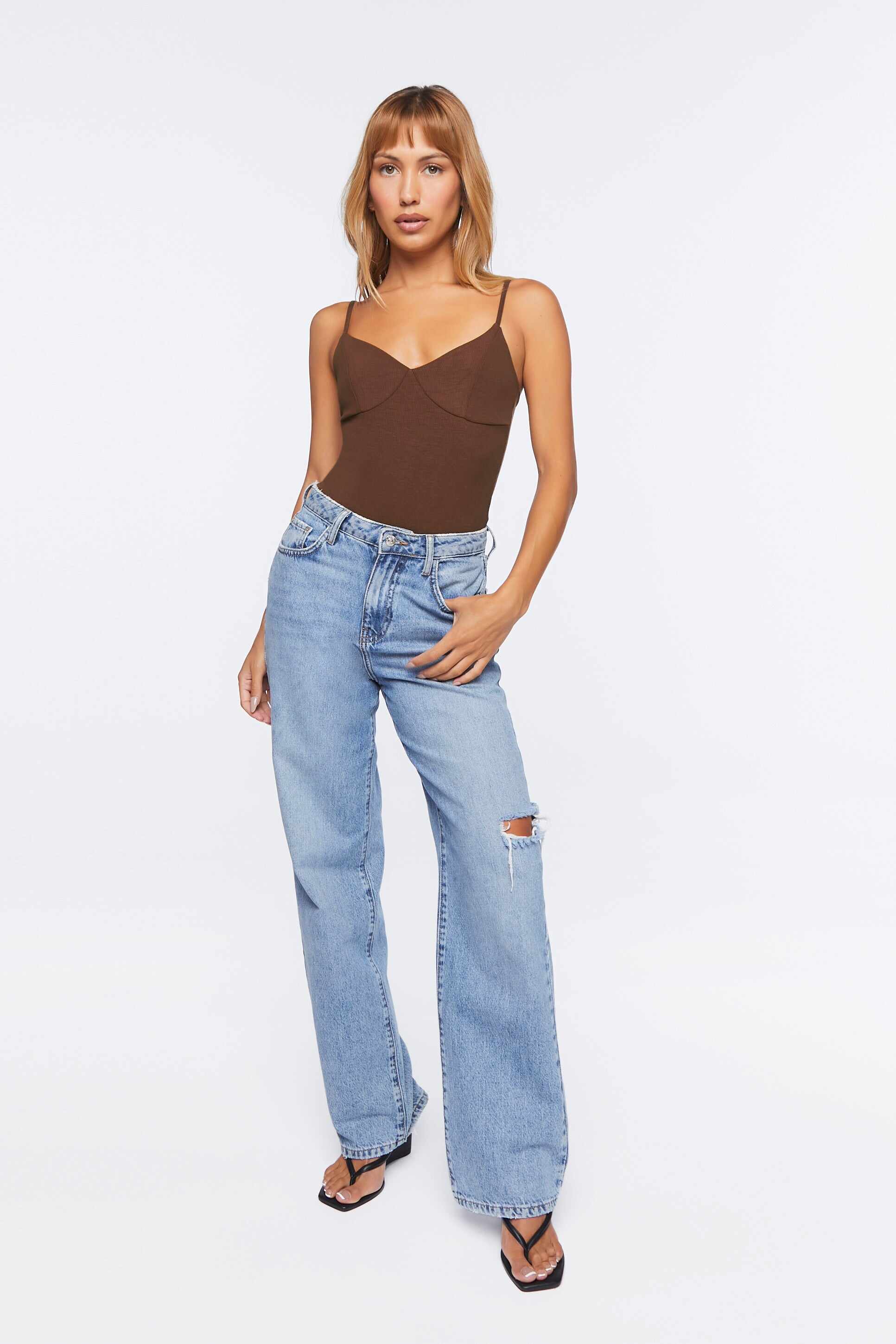 Women Apparel | Cami Bustier Bodysuit Brown Forever21 - IQ23814