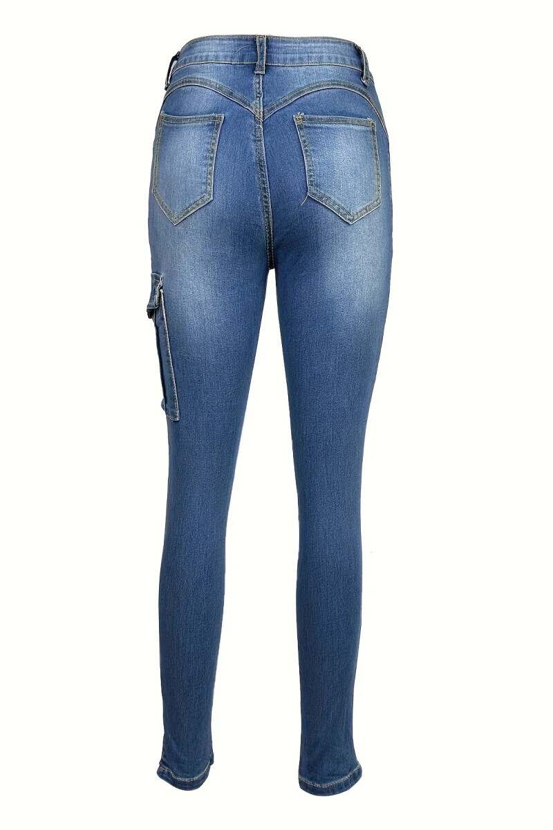 Blue Casual Solid Patchwork High Waist Skinny Denim Jeans