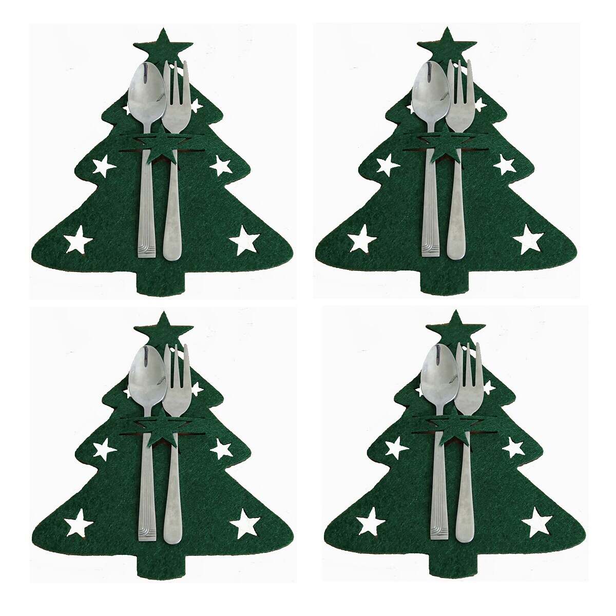 4 Pcs Christmas Cutlery Holders Bags Cute Christmas Tree