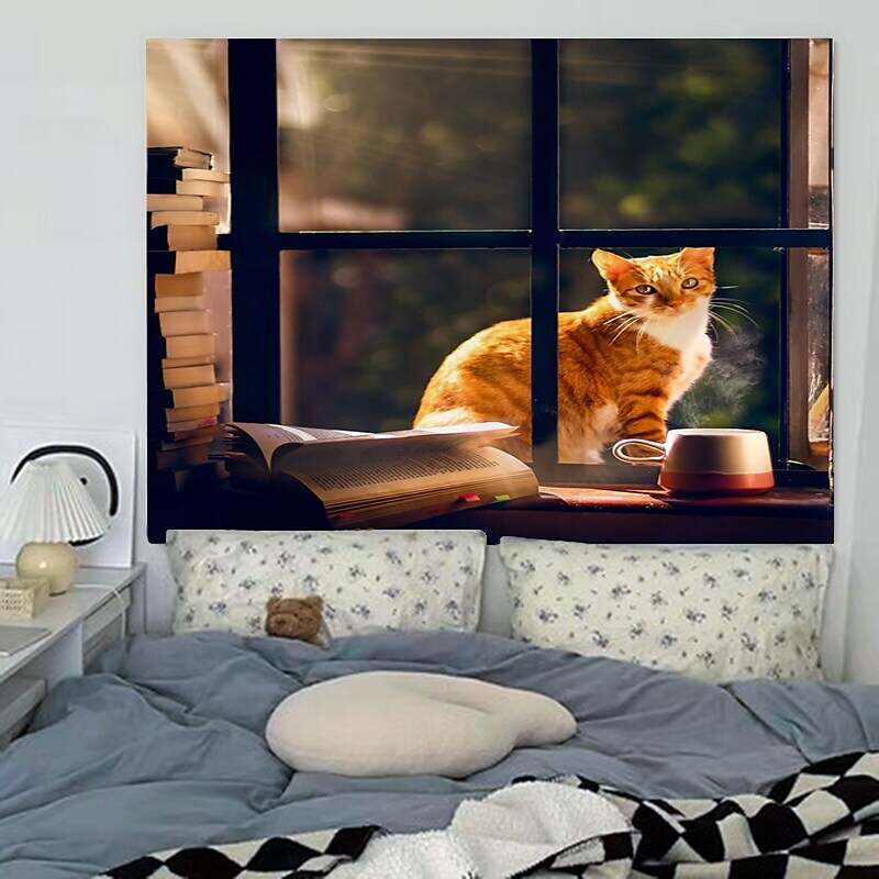 Cute Cat Natural Scenery Tapestry Art Decoration Curtain Hanging