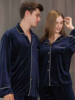 Gold velvet pajamas for men, spring and autumn suit, long sleeves, thickened Couple Pajamas Set