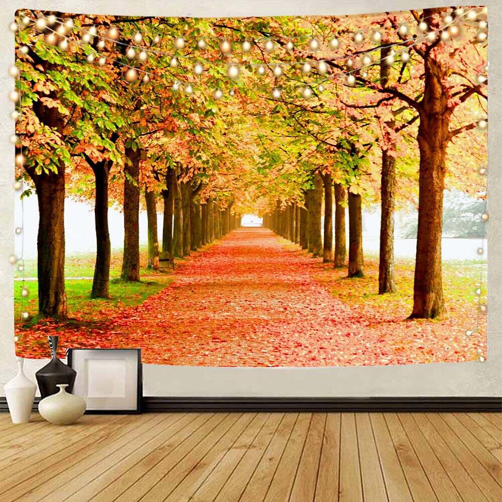 Landscape Tree Wall Tapestry Art Decor Misty Forest Nature Sunshine Through Tree